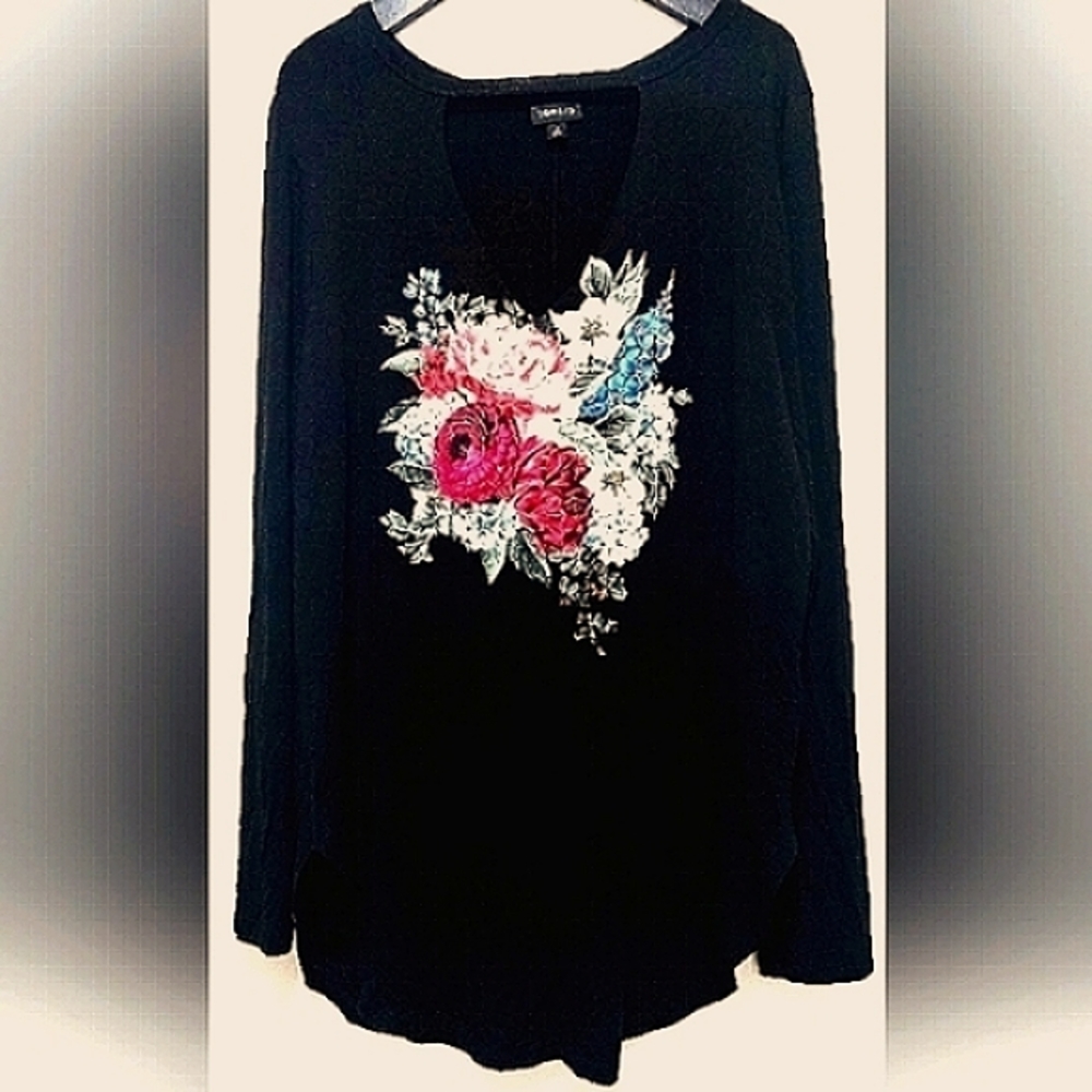 Torrid 0/L Black Floral Super Soft Favorite Tunic
